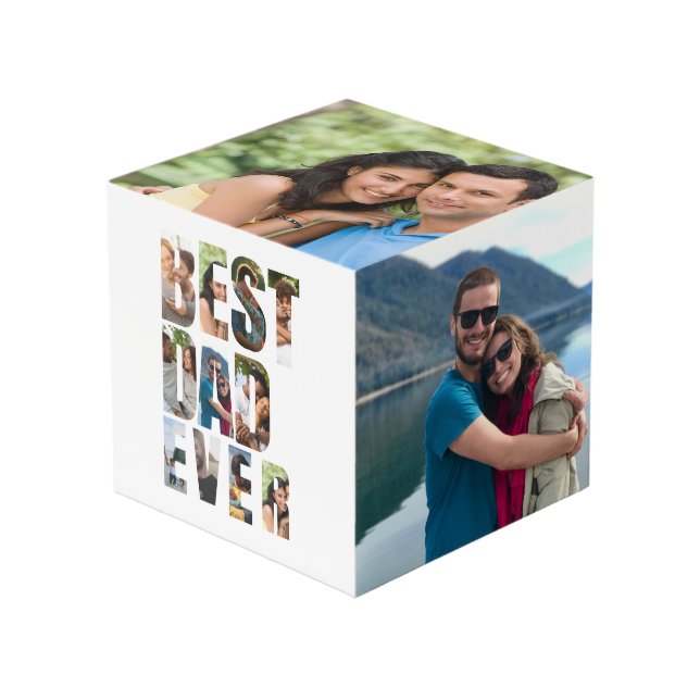 Best Dad Ever | Photo Collage Placeholder Template Würfel (Vorderseite Schrägansicht)