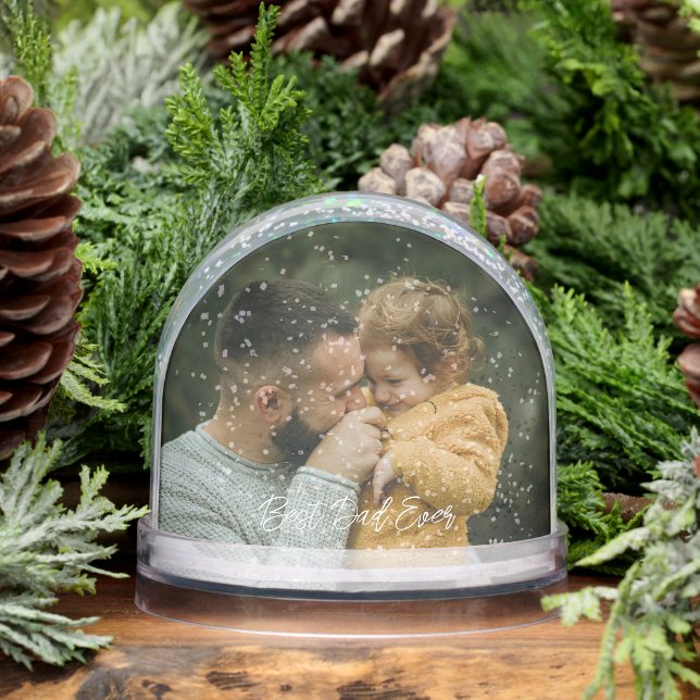 Best Dad Ever Script Father's Day 2 Photo Schneekugeln (Winter)