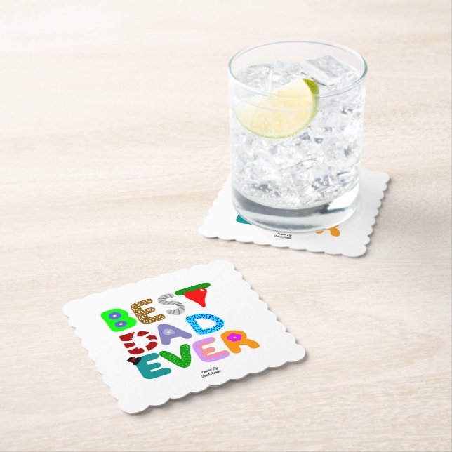 Best Dad Ever Square Scalloped Paper Coaster Untersetzer (Vor Ort)