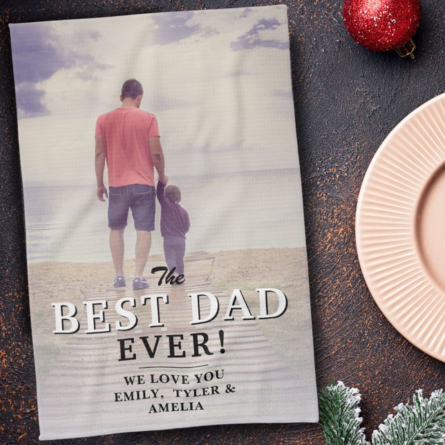 Best Dad Ever Typography Father's Day Foto Geschirrtuch (Von Creator hochgeladen)