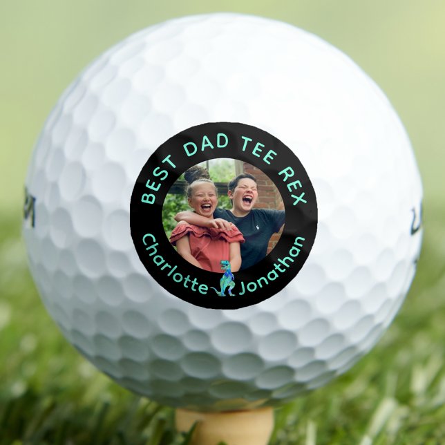 Best Dad Tee Rex kids photo Golfball (Funny best dad tee Rex custom kids photo golf ball With names dinosaur golfing fathers gift from kid)