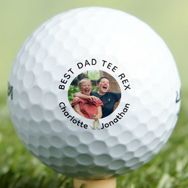 Best Dad Tee Rex personalized kids photo and names Golfball (Funny best dad tee Rex custom kids photo and names golf ball fun dinosaur theme for golfing fathers)