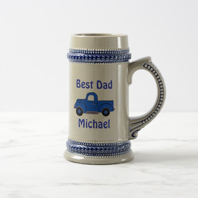 Best Dad Vintage Handpainted Blue Truck Bierglas (Rechts)