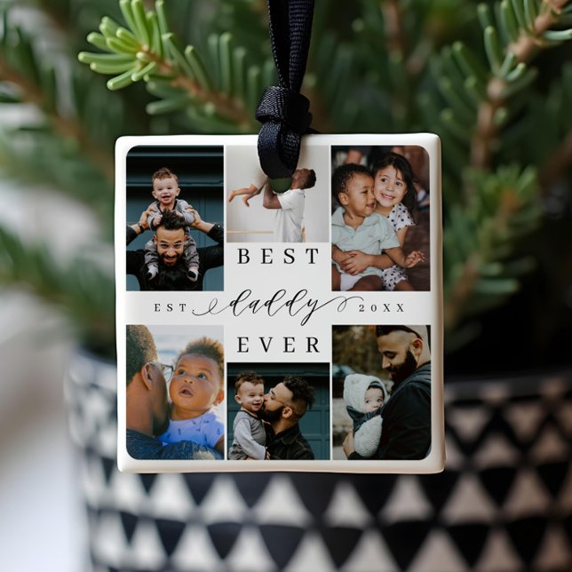 Best Daddy Ever | Vatertag 6 FotoCollage Keramikornament (Best Daddy Ever | Father's Day 6 Photo Collage Ceramic Ornament)