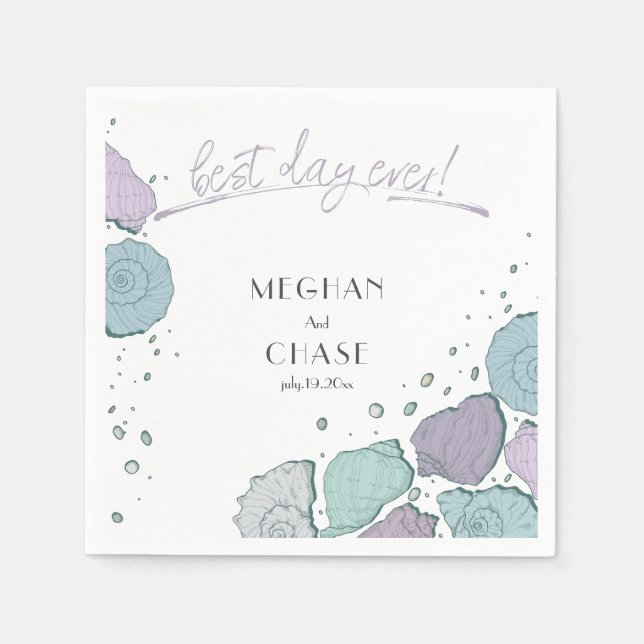 Best Day Ever Beach Seashells Dusty Blue Lilac Serviette (Vorderseite)