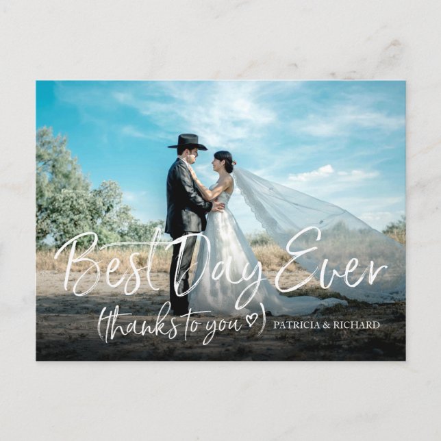 Best Day Ever Chic Wedding Danke Foto Postkarte (Vorderseite)