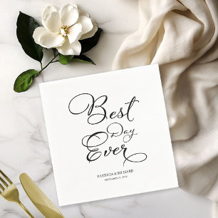 Best Day Ever - Elegante Schwarze Script Hochzeit Serviette