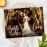 Best Day Ever Elegantes Foto Hochzeit Vielen Dank Postkarte<br><div class="desc">Elegantes White Script Foto Dankeschön Karten</div>