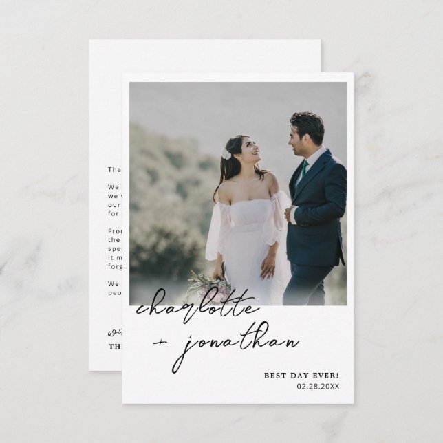 Best Day Ever Foto Calligraphy Script Wedding Dankeskarte (Vorne/Hinten)