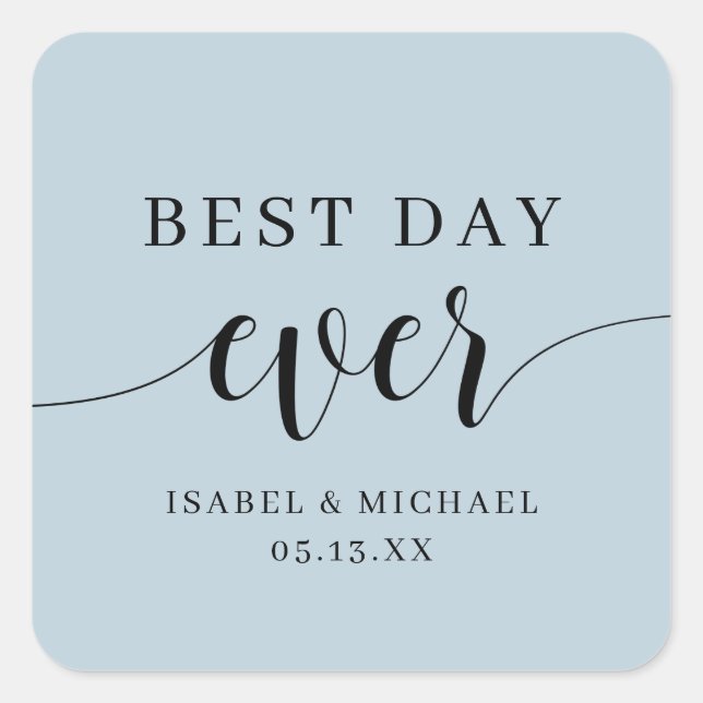 Best Day Ever Gastgeschenk Hochzeit Labels Quadratischer Aufkleber (Vorderseite)