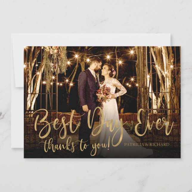 Best Day Ever Gold Script Foto Hochzeit Vielen Dan Karte (Vorderseite)