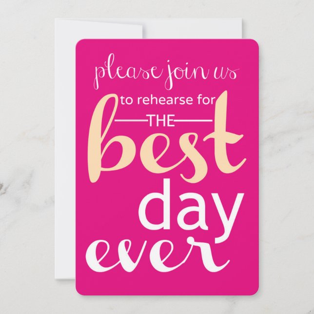 Best Day Ever Mariage Répétition Invitation - Rose (Devant)