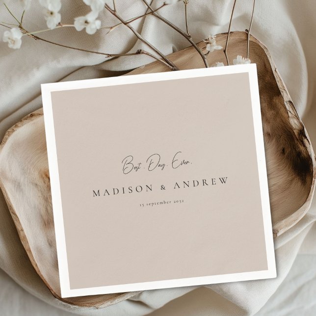 BEST DAY EVER! Modern Minimal Light Brown Wedding Serviette (BEST DAY EVER! Modern Minimal Light Brown Wedding Napkins)
