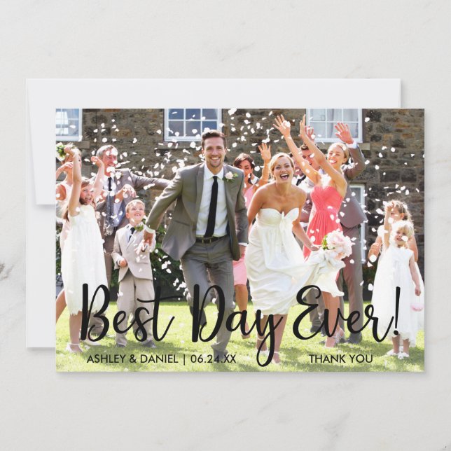 Best Day Ever Modern Wedding Danke Card Einladung (Vorderseite)