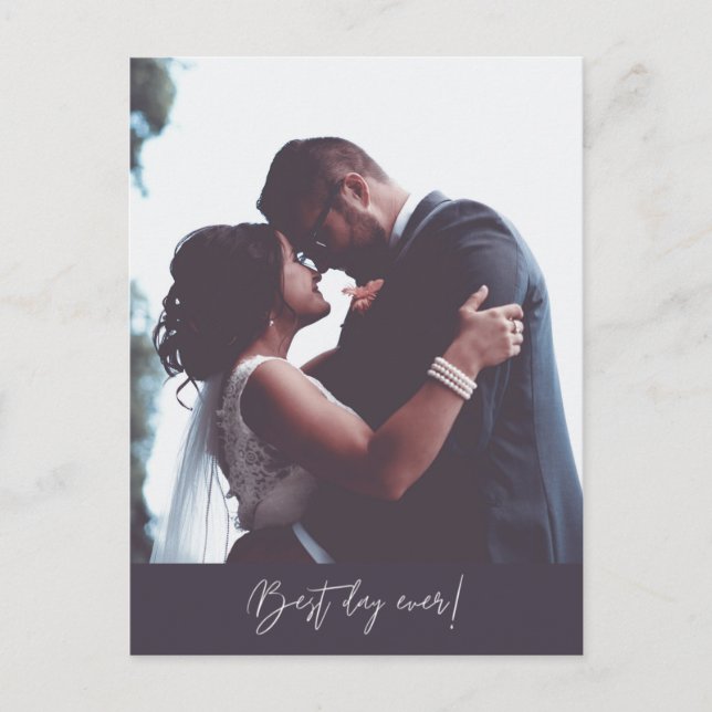 Best Day Ever Moderne Foto Hochzeit Vielen Dank Postkarte (Vorderseite)