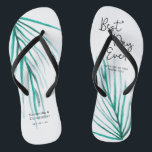 Best Day Ever Personalisiert Beach Wedding Flip Flops<br><div class="desc">Aquarellpalm-Blätter,  moderne handgeschriebene Schrift für den "besten Tag aller Zeiten",  diese Flip-Flops sind lustig und funktionell. Erweitern Sie Ihre Wertschätzung,  indem Sie Ihre Füße anziehen und glücklich behalten.</div>