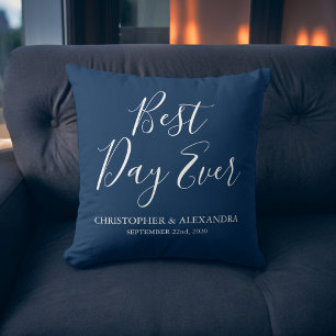Best Day Ever Rose Navy Blue Wedding Kissen