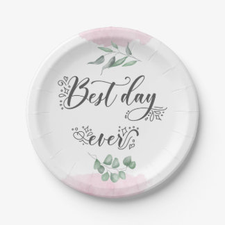 Best Day Ever Script Moderne Wedding Paper Plate Pappteller