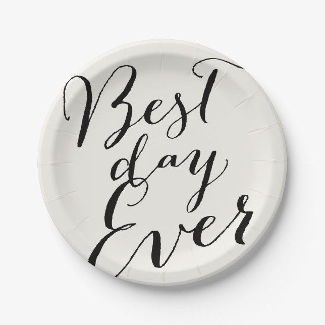 Best Day Ever Script Moderne Wedding Paper Plate Pappteller (Vorderseite)