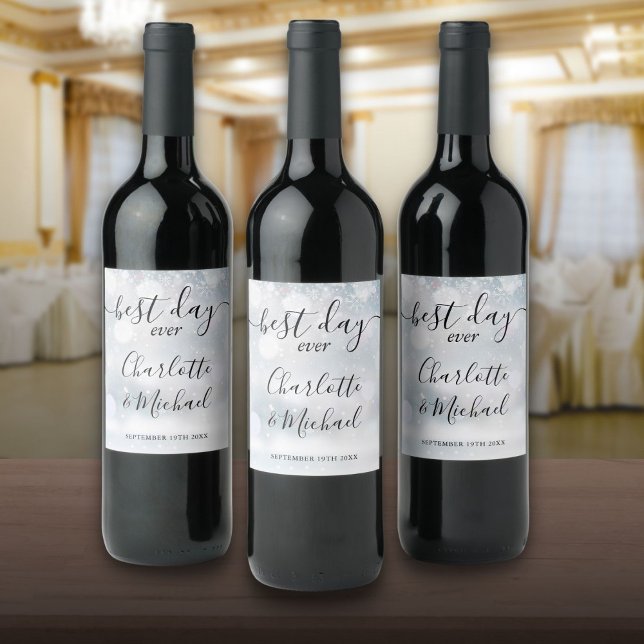 Best Day Ever Script Winter Snowflakes Wedding Weinetikett (Best Day Ever Script Winter Snowflakes Wedding Wine Label)