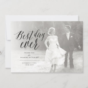 Best Day Ever Stilvolles Script Foto Moderne Hochz Dankeskarte