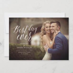Best Day Ever Stilvolles Script Foto Moderne Hochz Dankeskarte