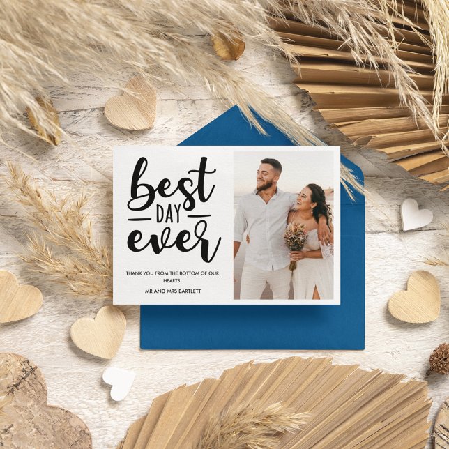 Best Day Ever Wedday Foto Vielen Dank Dankeskarte (Best Day Ever Wedding Day Photo Thank You Card)