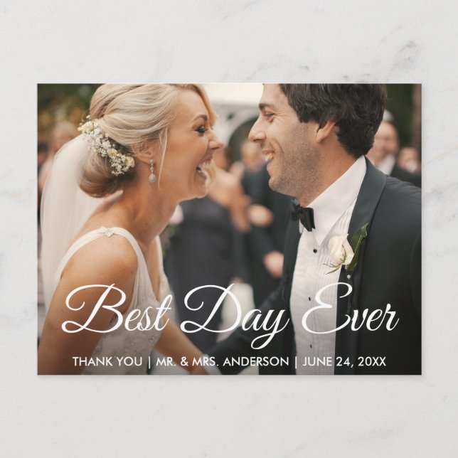 Best Day Ever Wedding Foto Vielen Dank Postkarte (Vorderseite)