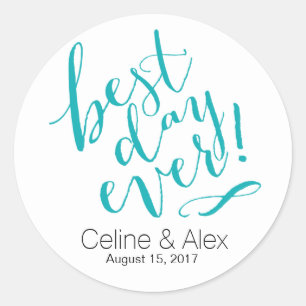 BEST DAY JE Wedding Day   AQUAMARIN Runder Aufkleber