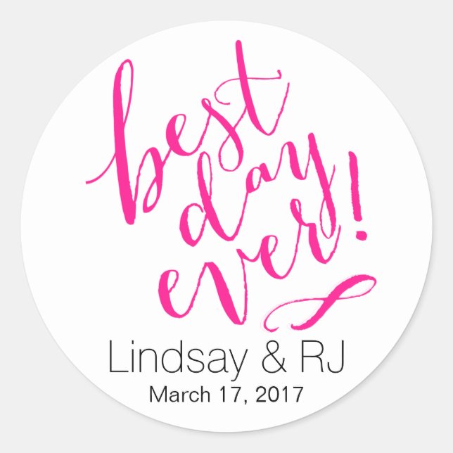 BEST DAY JE Wedding Day | Pink Runder Aufkleber (Vorderseite)