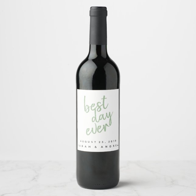 Best Day Sage Green Personalisiert Wine Label Weinetikett (Vorderseite)