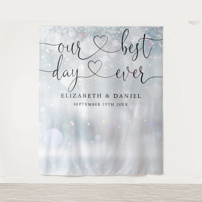 Best Day Script Winter Wedding Foto Hintergrund Wandteppich (Vorderseite)