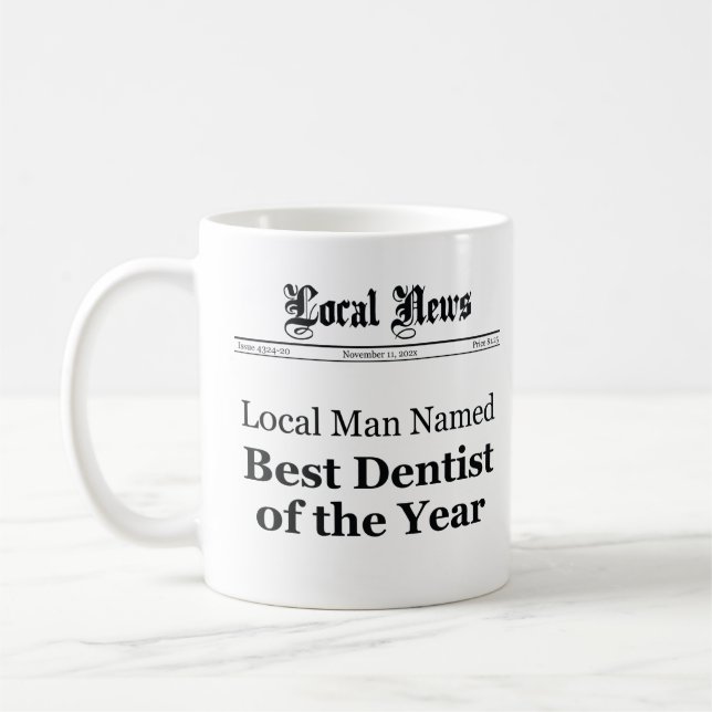 Best Dentist of The Year Newspaper Style Mug - Men (Gauche)