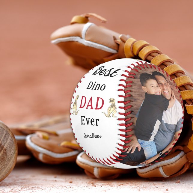 Best Dino Dad Ever Personalized Photos Baseball (Best dino dad ever personalized photos and kids name baseball keepsake for fathers)