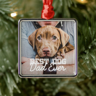 Best Dog Dad Ever Modern Custom Pet Photo Ornament Aus Metall