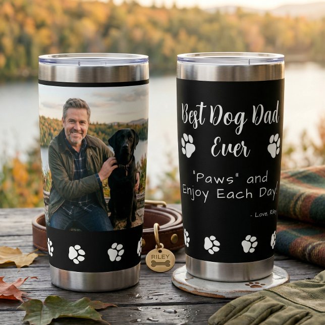 Best Dog Dad Paws Pet Black Photo Coffee Thermobecher (Von Creator hochgeladen)