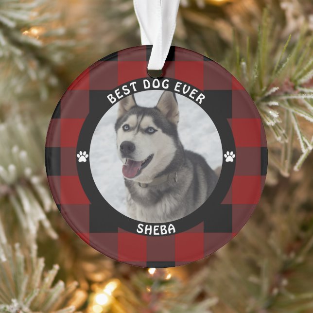 BEST DOG JE Red Kariert Personalisiert Ornament (Baum)