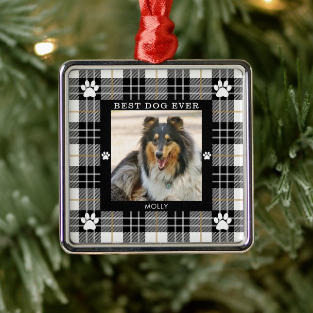 BEST DOG JE Schwarz-weiß Tan Kariert Ornament Aus Metall (Baum)
