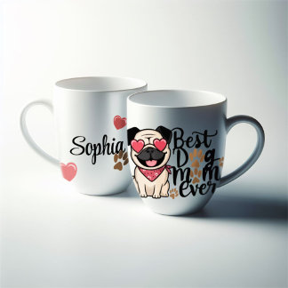 "Best Dog Mama Ever" Persinalize Mops Illustration Jumbo-Tasse