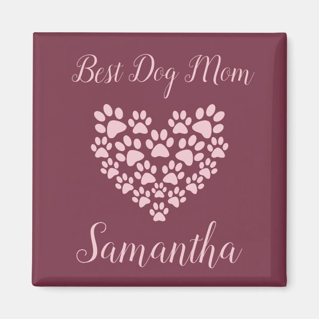 Best Dog Mama Personalisiert Magnet Maroon (Vorne)