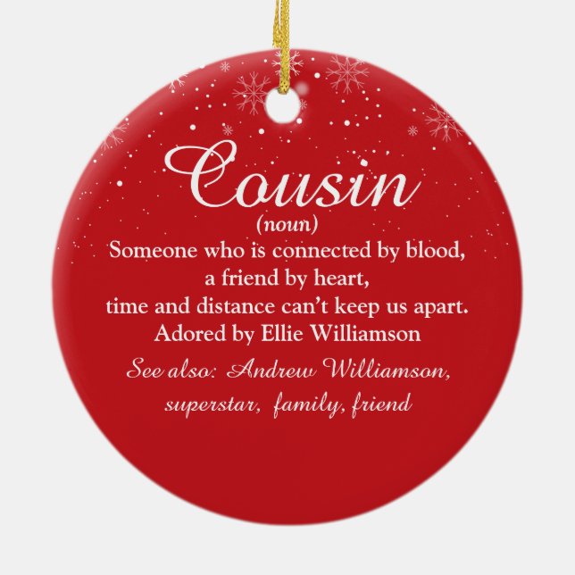 Best Ever Cousin Definition Snowflakes Foto Keramik Ornament (Hinten)