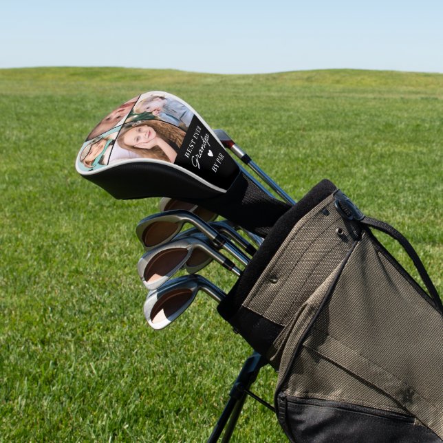 Best Ever Grandpa By Par Photo Collage Heart Golf Headcover (In SItu)