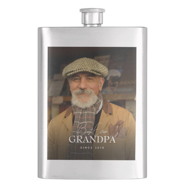 Best Ever Grandpa Since 20XX Simple Elegant Photo Flachmann (Vorderseite)