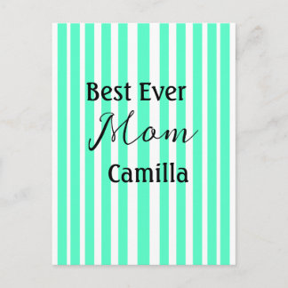 Best ever mom green stripped pattern pastel neon  postkarte