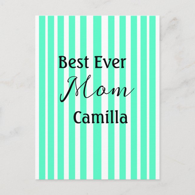 Best ever mom green stripped pattern pastel neon  postkarte (Vorderseite)