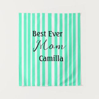 Best ever mom green stripped pattern pastel neon  wandteppich