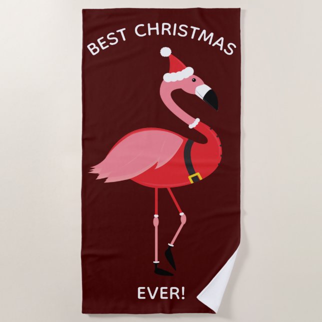 Best Ever Pink Flamingo Santa Burgund Weihnachten Strandtuch (Vorderseite)