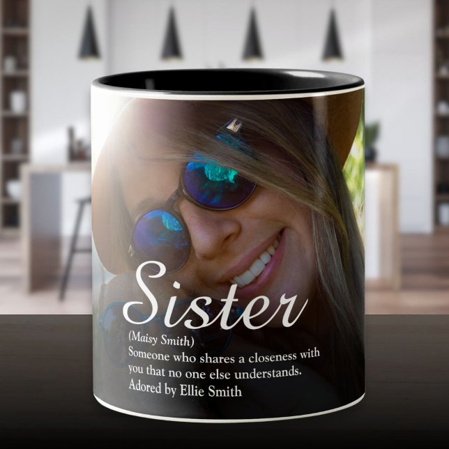 Best Ever Sister Definition Chic Script-Foto Zweifarbige Tasse (Best Ever Sister Definition Chic Script Photo Two-Tone Coffee Mug)