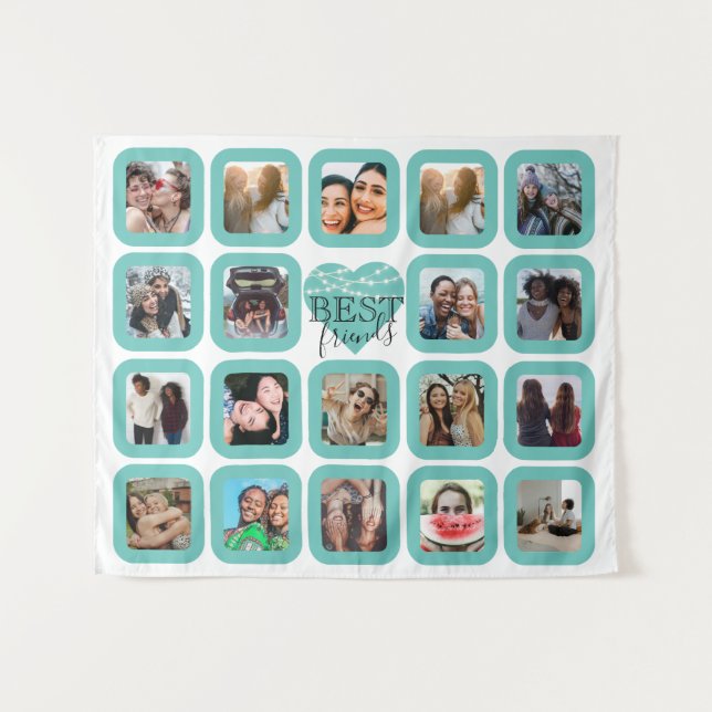 BEST FREUNDE Foto Collage Aquamarines Herz mit Lic Wandteppich (Vorderseite (Horizontal))