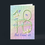 Best Friend 18. Geburtstag Butterfly Garden Card Karte<br><div class="desc">Ein farbenfroher Regenbogen, rosa Blume und lavendelfarbene Schmetterlinge befriedigen die 18. Happy Birthday Card der Mädchen mit Freude für den besten Freund. Vorname und innerhalb Vers können mit der bereitgestellten Vorlage personalisiert werden. Sie können auch die passenden Geschenke und andere Produkte genießen, die in meinem Shop erhältlich sind. Originelles Design...</div>
